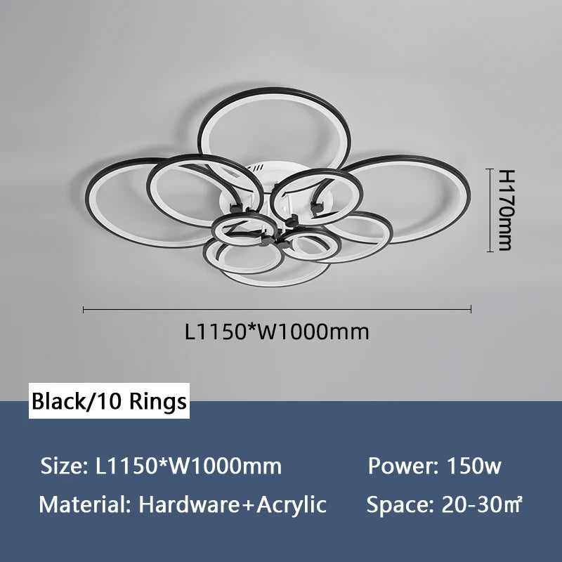 lustre moderne à anneaux circulaires avec éclairage led - vue 8 sur 14