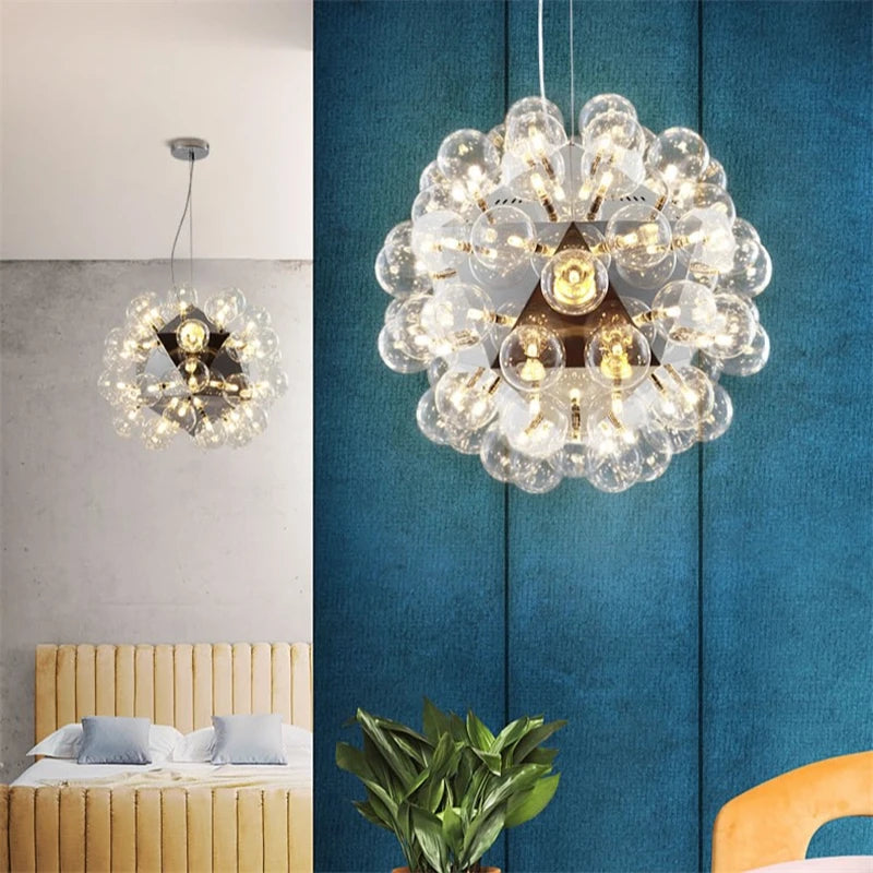 Lustre design Nordique Taraxacum bulles lumières verre miroir boule cuisine salon salle à manger bar décor - vue 3 sur 9