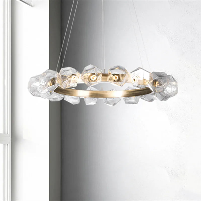 lustre postmoderne à anneau en verre avec lumière LED - vue 2 sur 10