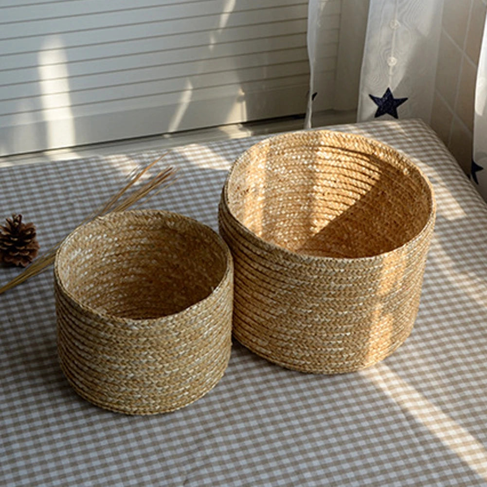 panier de rangement tissé en paille avec couvercle et organisateur - vue 9 sur 10
