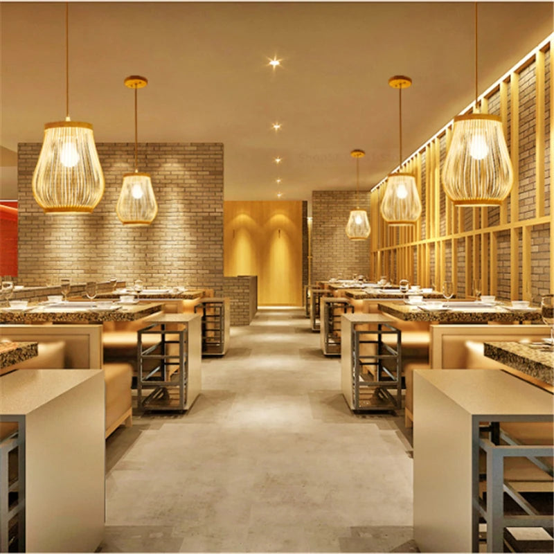 luminaire suspendu en bambou chinois pour restaurant hôtel - vue 2 sur 29