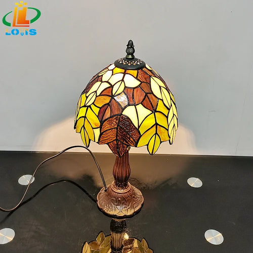 lampe de bureau tiffany en verre coloré avec support métal - vue 3 sur 5
