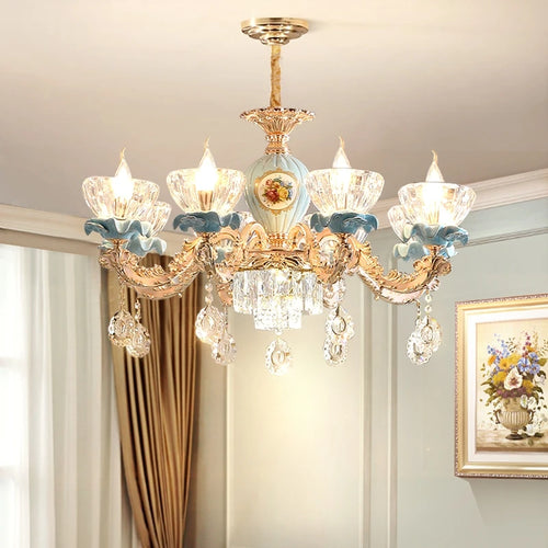 lustre en cristal moderne avec éclairage suspendu en métal - vue 4 sur 13