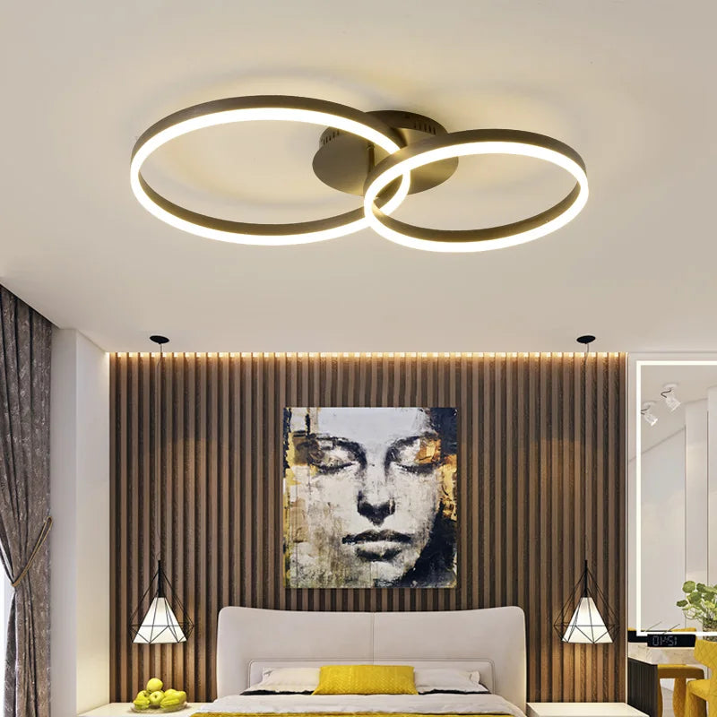 1/2/3 Rings LED Ceiling Lights For Bedroom Dining Room Living Room Kitchen Studyroom Villa Foyer Office Indoor Simple Home Lamps - vue 3 sur 10