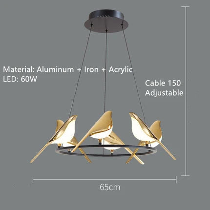 suspension LED oiseau fantaisie plaquée or design moderne ajustable - vue 16 sur 18