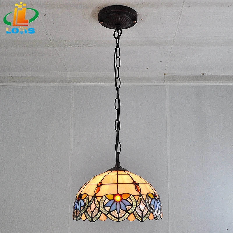 lustre orchidée style tiffany en verre teinté pour intérieur élégant - vue 2 sur 9