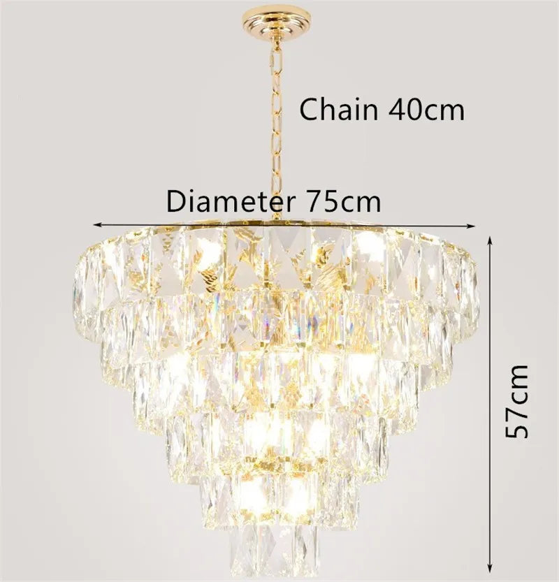 lustre rond en acier doré avec cristal et éclairage led intérieur - vue 3 sur 9