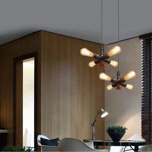 lustre industriel vintage en tuyau d'eau style steampunk led - vue 5 sur 6