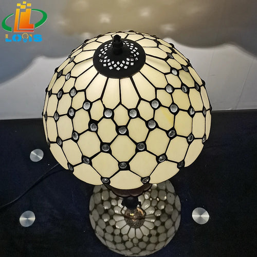 12 Inch European Crystal Bead Glass Table Lamp Tiffany Style Study Room Reading Bar Table Lighting Simple Retro Art Metal Base - vue 5 sur 5