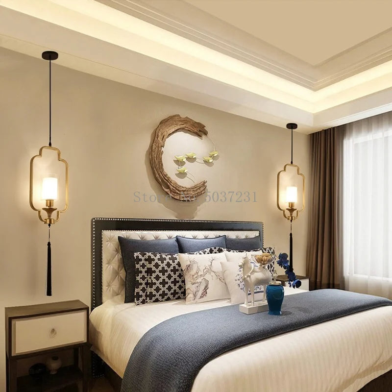 lustre chinois moderne simple avec lumières led suspendues - vue 3 sur 8