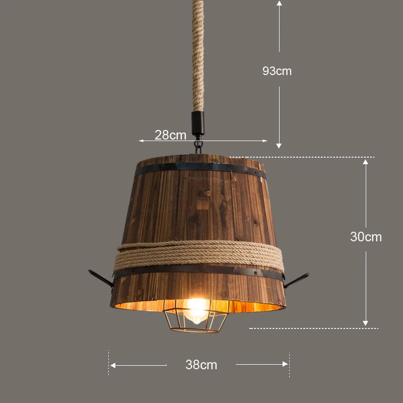 Américain rétro Loft baril lumière industrielle créative salle à manger café Restaurant lumière réglable lustre bois Drolight - vue 7 sur 7