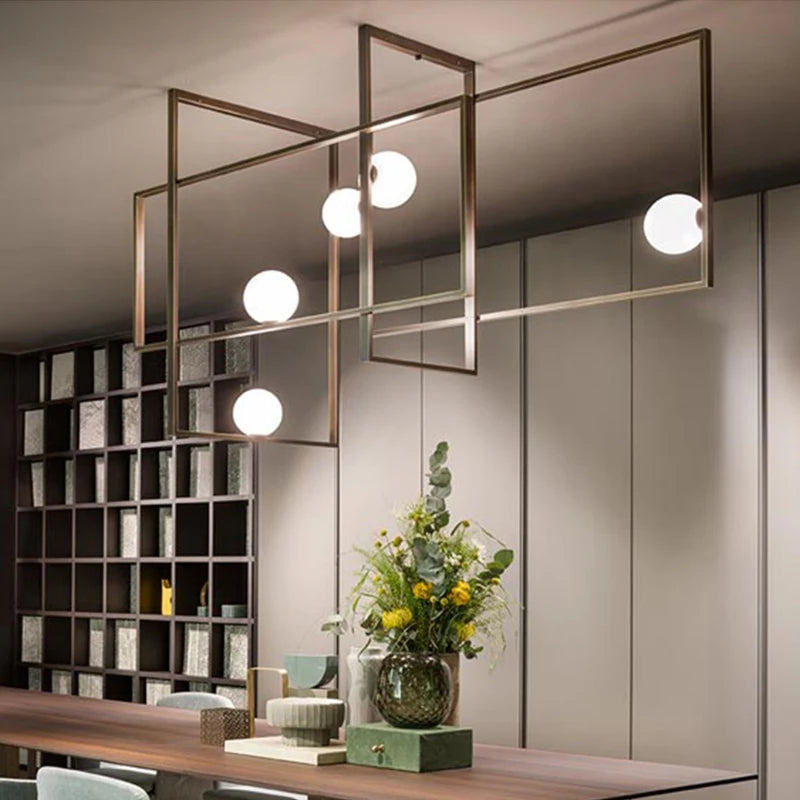 lustre led moderne design innovant cadre doré boule verre - vue 6 sur 8