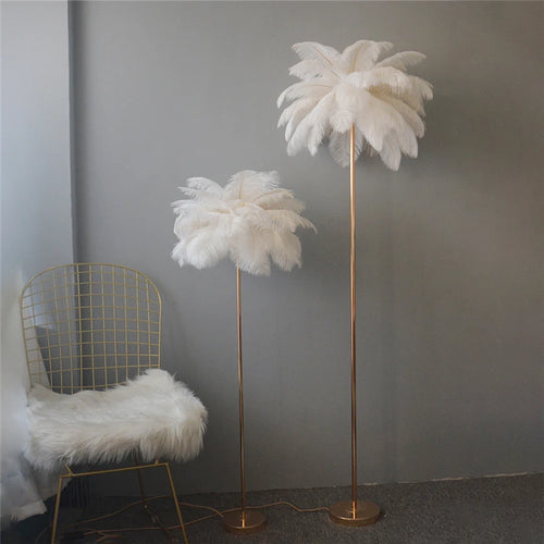 lampadaire nordique en plumes d'autruche avec éclairage led - vue 5 sur 12