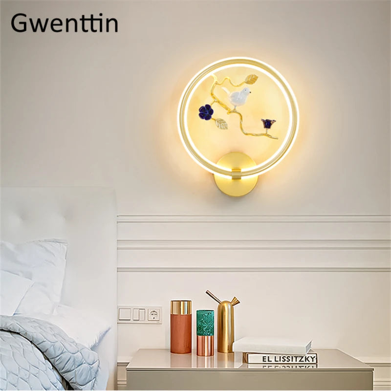 applique murale ronde à led fleur et oiseau décoratif pour intérieur - vue 4 sur 20