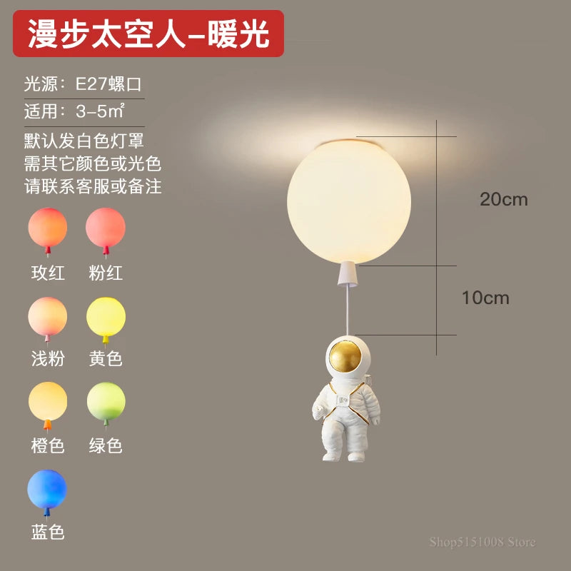 plafonnier led nordique créatif astronaute ballon pour enfants - vue 8 sur 21