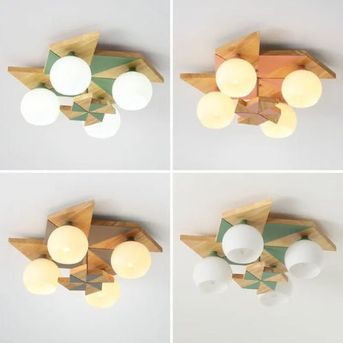 plafonnier japonais makaron en bois pour enfants moderne - vue 2 sur 9