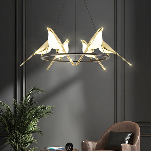 Lustre design LED luxury en forme d'oiseaux dorés Pie - vue 3 sur 9