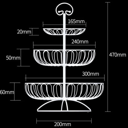 panier à fruits en fer à trois niveaux décoratif et pratique - vue 3 sur 8