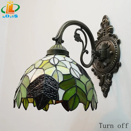 Tiffany Wall Lamp 8 Inch Leaf Glass Mirror Front Lamp Bedroom Bedside, Balcony, Corridor, Hotel, Restaurant Alloy Siding - vue 6 sur 6