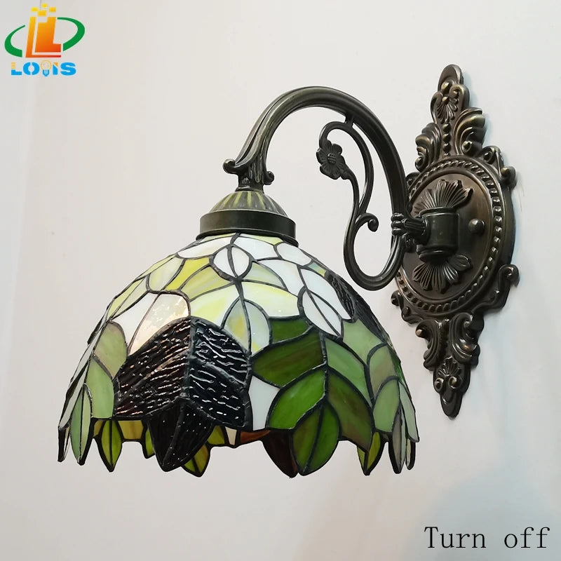 Tiffany Wall Lamp 8 Inch Leaf Glass Mirror Front Lamp Bedroom Bedside, Balcony, Corridor, Hotel, Restaurant Alloy Siding - vue 6 sur 6