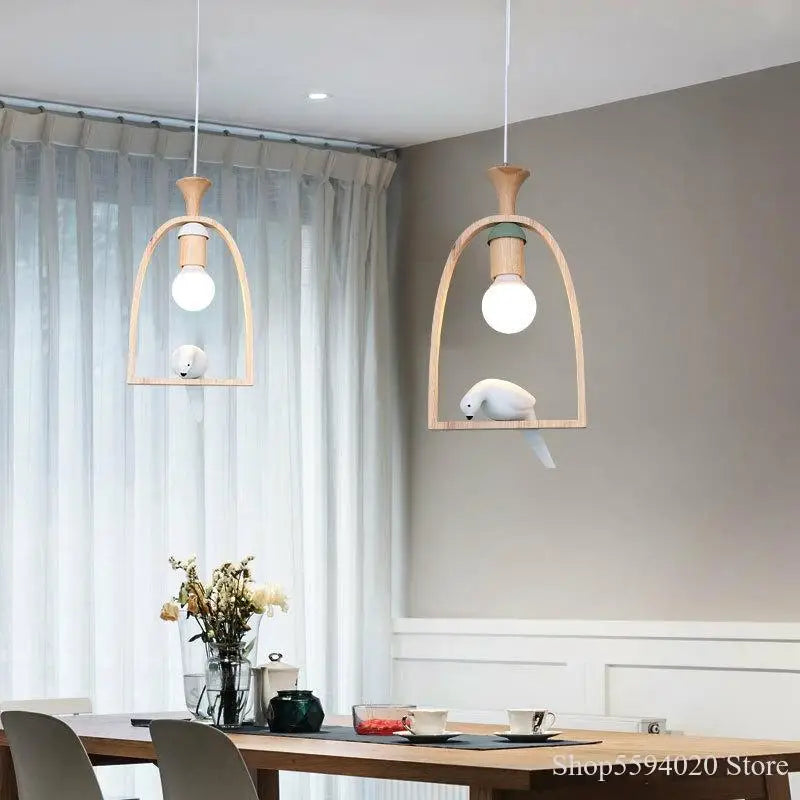 lustre en bois nordique créatif pour oiseaux chaleureux et romantique - vue 3 sur 6
