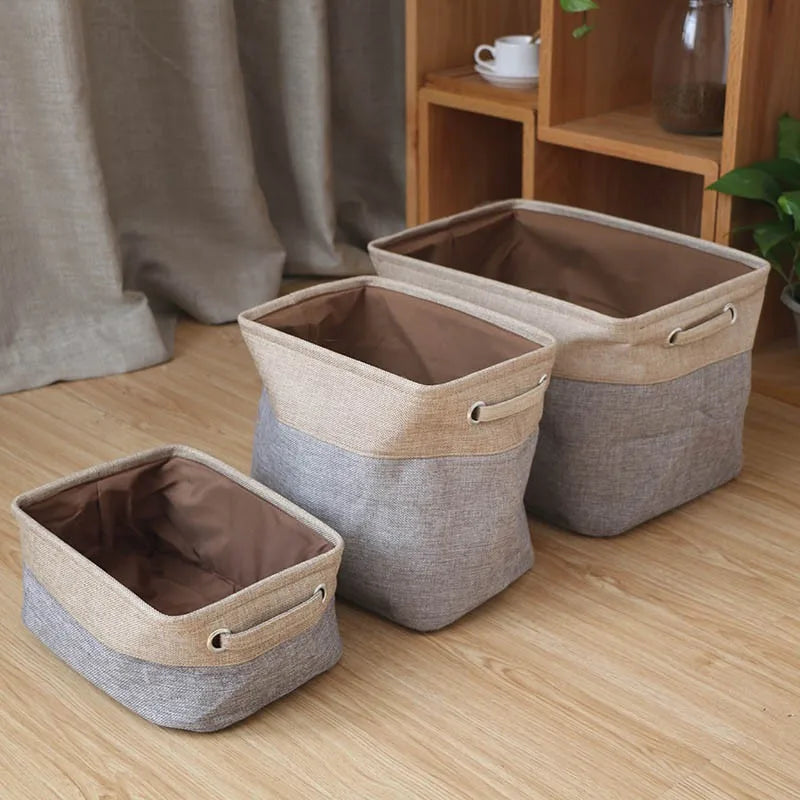paniers de rangement en coton et lin double couche grand format - vue 4 sur 8