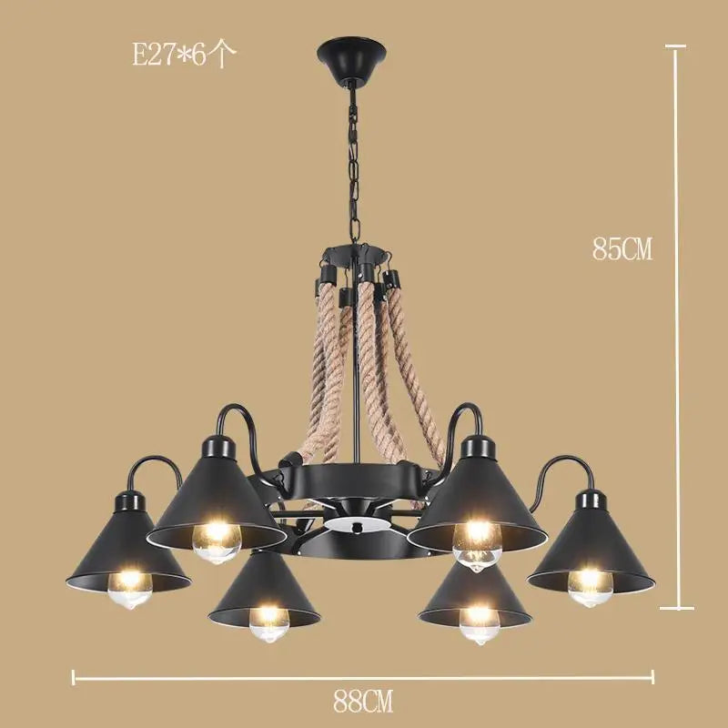lustre style industriel en ferronnerie et corde de chanvre