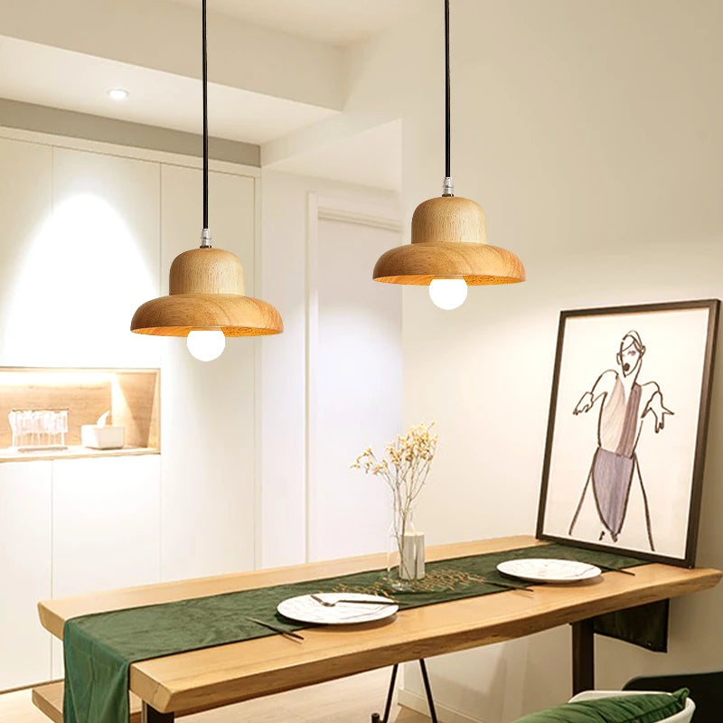 suspension LED en bois massif design nordique pour restaurant ou bar - vue 4 sur 10