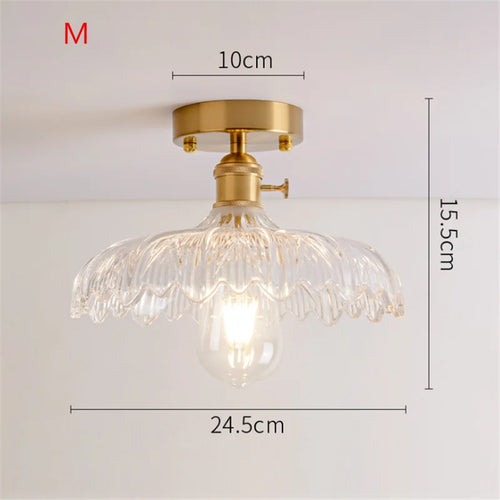 Plafonnier en verre nordique rétro Loft Vintage plafonnier salle à manger couloir moderne cuivre E27 plafond abat-jour en verre - vue 25 sur 26