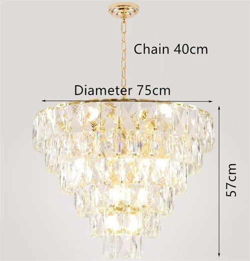 lustre rond en acier doré avec cristal et éclairage led intérieur - vue 10 sur 9