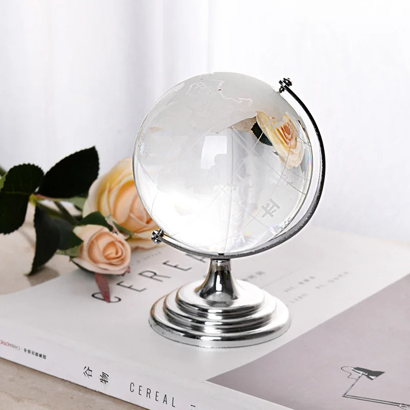 globe en cristal terrestre avec support rotatif décoration géographique - vue 6 sur 7