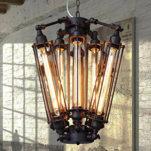 Suspension industrielle 8 têtes Loft lampe steampunk américaine café salle à manger Suspension en chaîne de fer Suspension de bar vintage - vue 3 sur 8