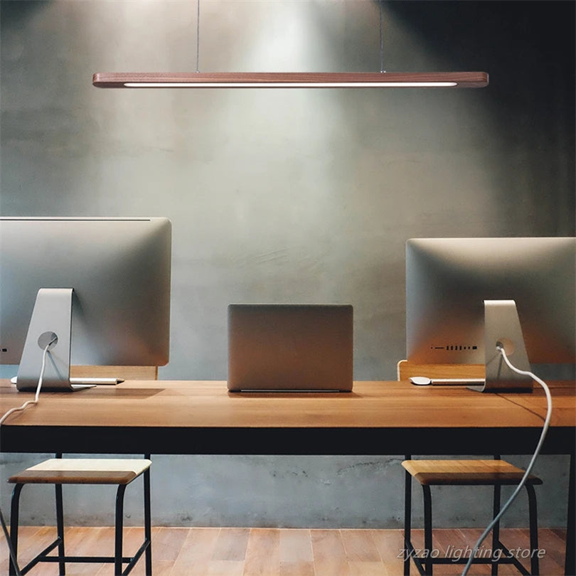 Suspension led en bois de style nordique idéale pour restaurant ou bureau - vue 4 sur 8