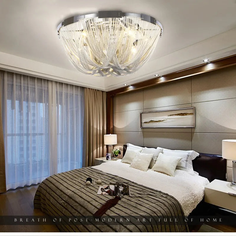 Designer LED Deiling Light Handmade Tassel Aluminum Chain Ceiling Light, Suitable For Living Room/Bedroom Home Decoration Lights - vue 4 sur 11