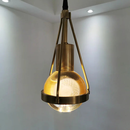suspension luminaire loft led en cuivre cristal nordique - vue 5 sur 12