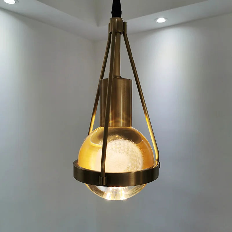 suspension luminaire loft led en cuivre cristal nordique - vue 4 sur 12