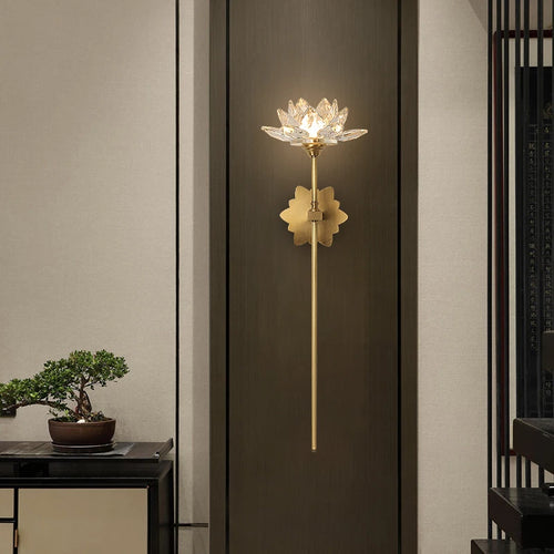 applique murale led en cristal de luxe style chinois lotus décoratif - vue 8 sur 8