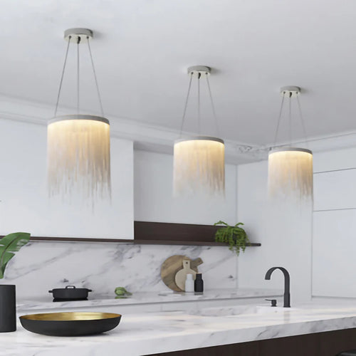 lustre moderne en aluminium avec pampilles rondes et éclairage led - vue 7 sur 7