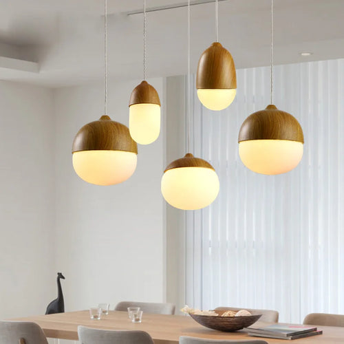 lustre led rond en bois et fer forgé moderne - vue 2 sur 10