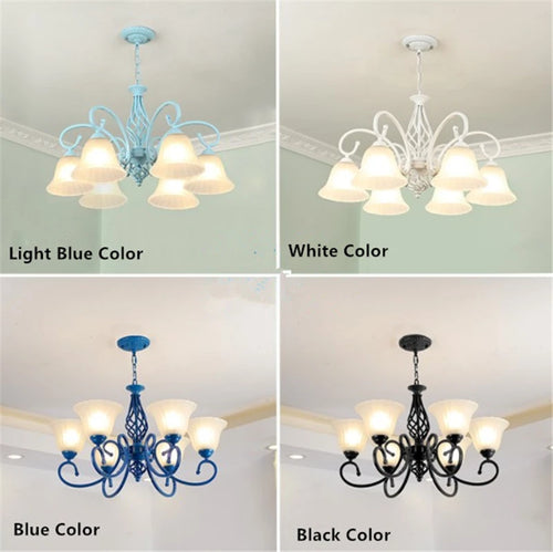 lustre suspendu en fer forgé avec abat jour en verre vintage - vue 3 sur 9