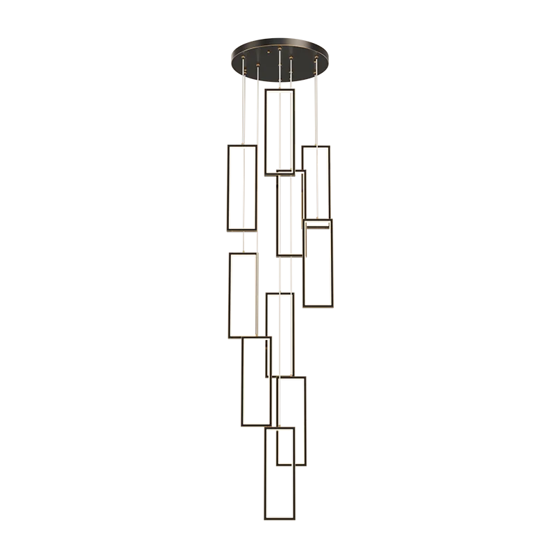 lustre led rectangulaire moderne en cuivre pour escaliers et loft - vue 6 sur 15