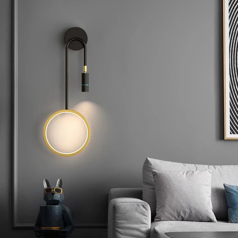 applique murale led moderne créative avec anneau et projecteur décoratif - vue 1 sur 9