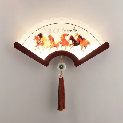 applique murale en bois éventail à led design rétro asiatique décoratif - vue 8 sur 18