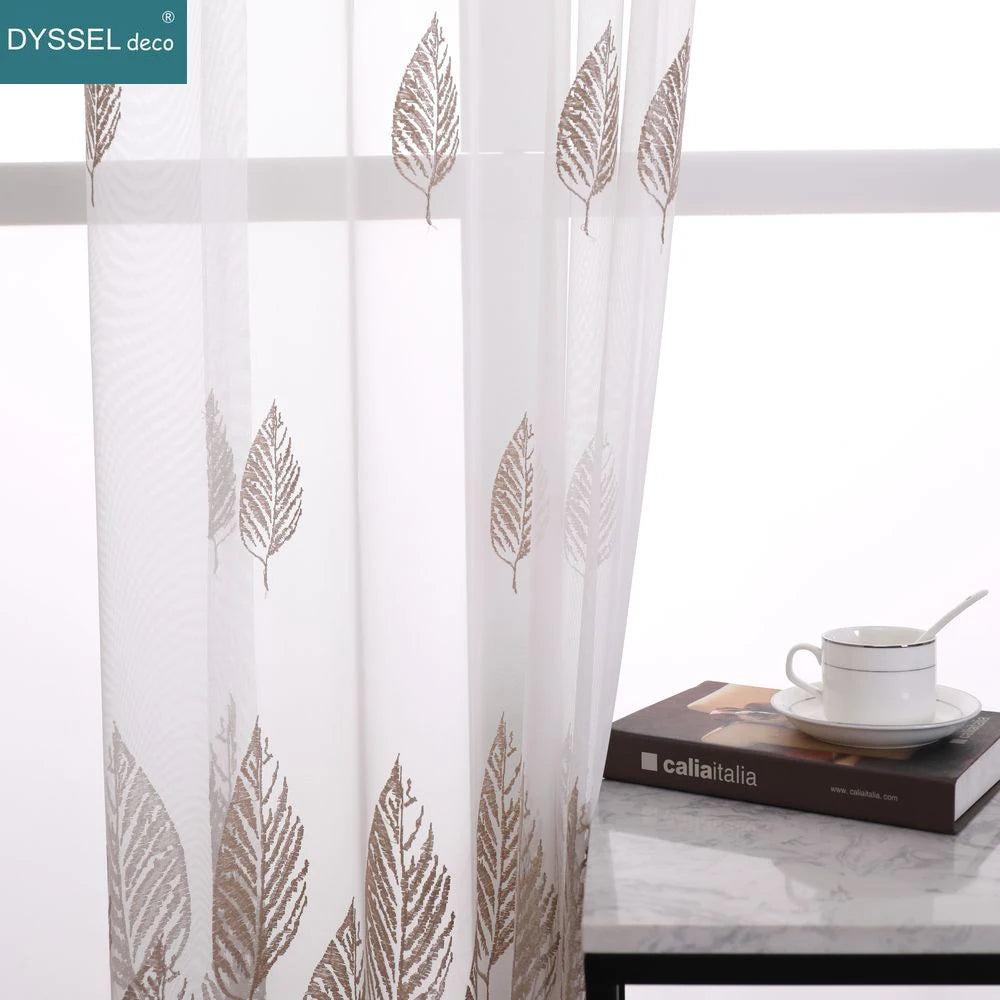Voilage tulle brodé fleurs style européen salon chambre - vue 3 sur 8