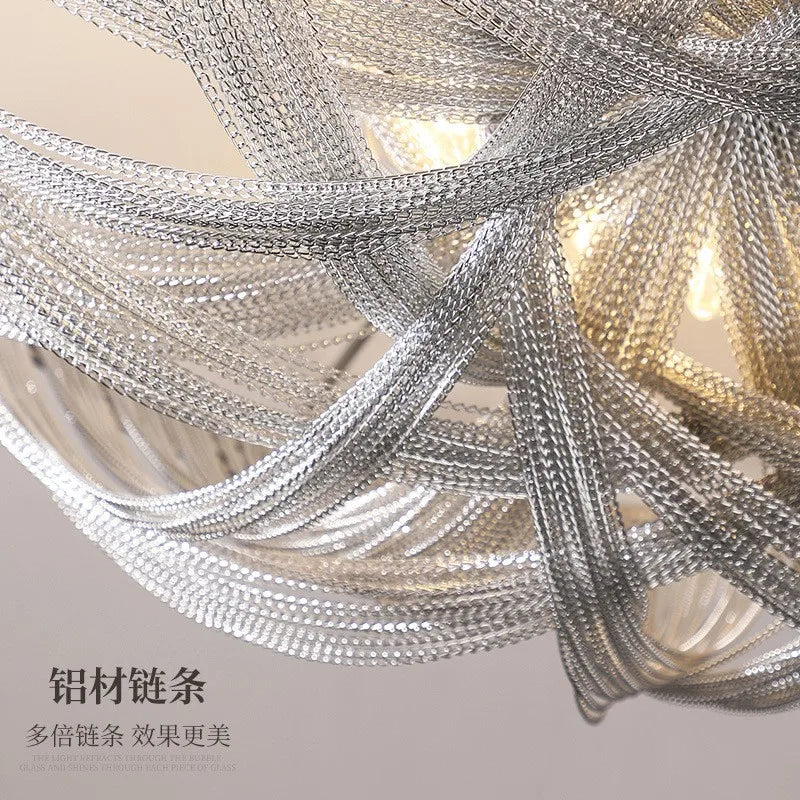 Designer LED Deiling Light Handmade Tassel Aluminum Chain Ceiling Light, Suitable For Living Room/Bedroom Home Decoration Lights - vue 5 sur 11
