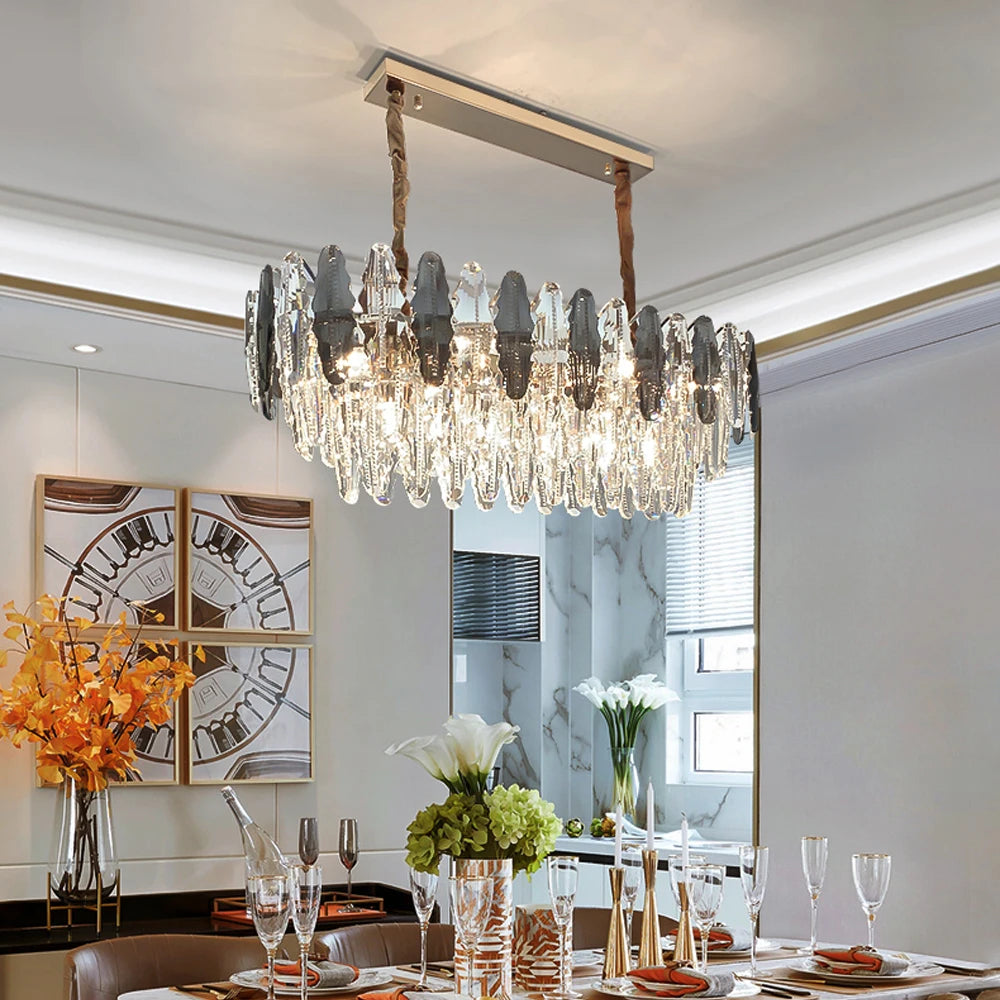 lustre ovale en cristal art déco design moderne à led - vue 5 sur 5