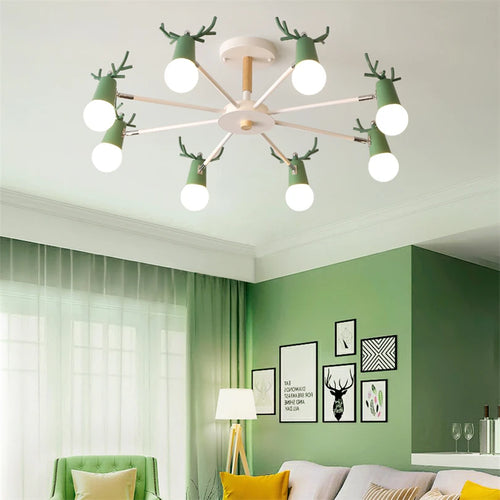 lustre en bois led nordique pour enfants style macaron - vue 4 sur 12