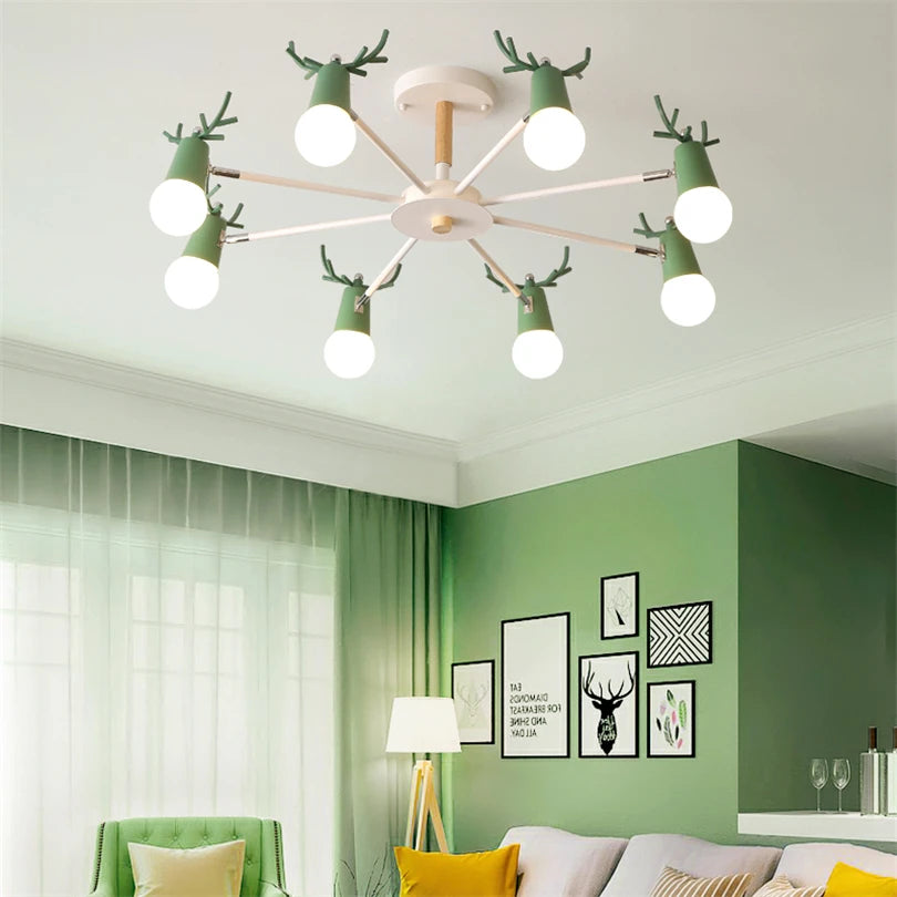 lustre en bois led nordique pour enfants style macaron - vue 3 sur 12