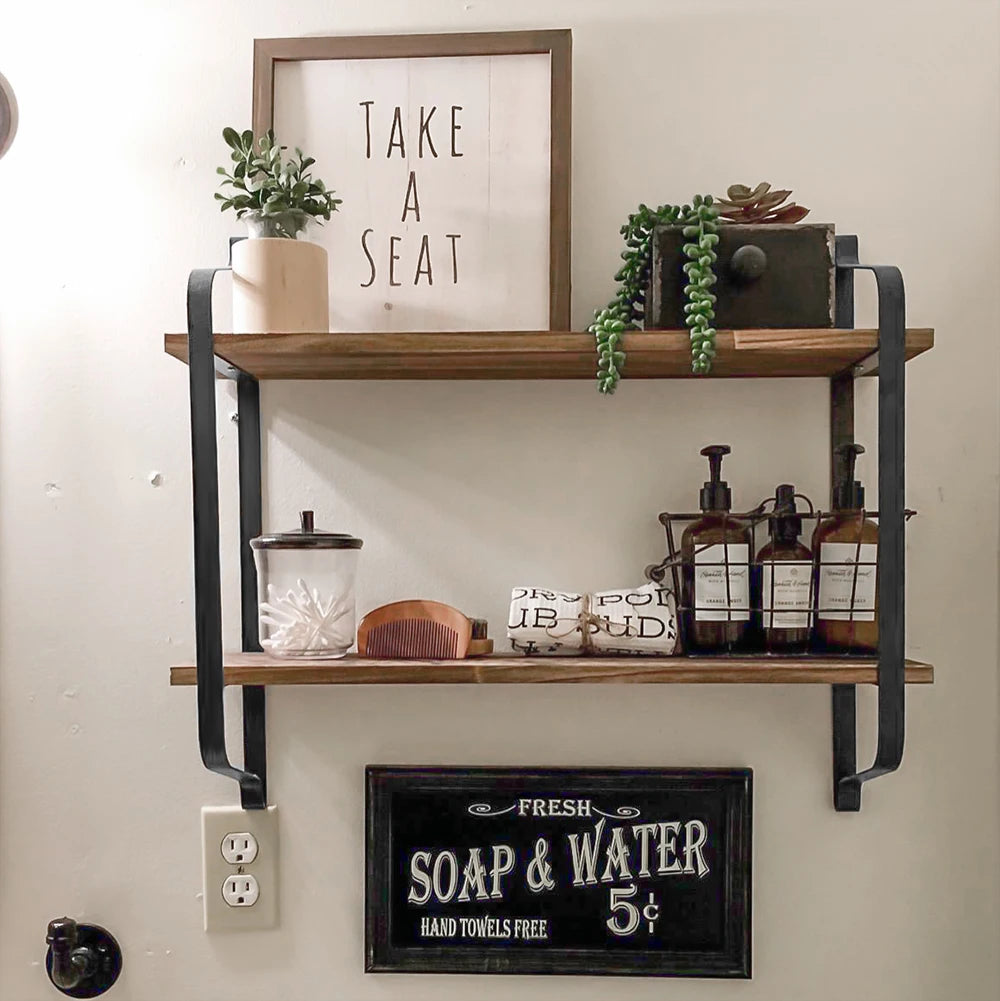 etagère murale flottante en bois pour rangement industriel - vue 2 sur 7