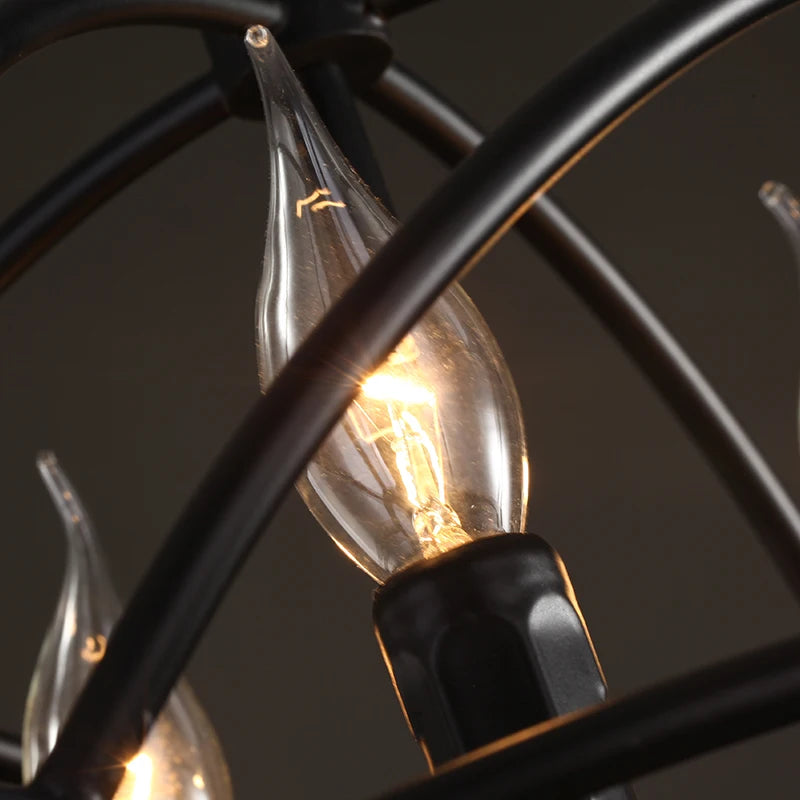 lustre sphère style industriel vintage en fer forgé - vue 6 sur 6